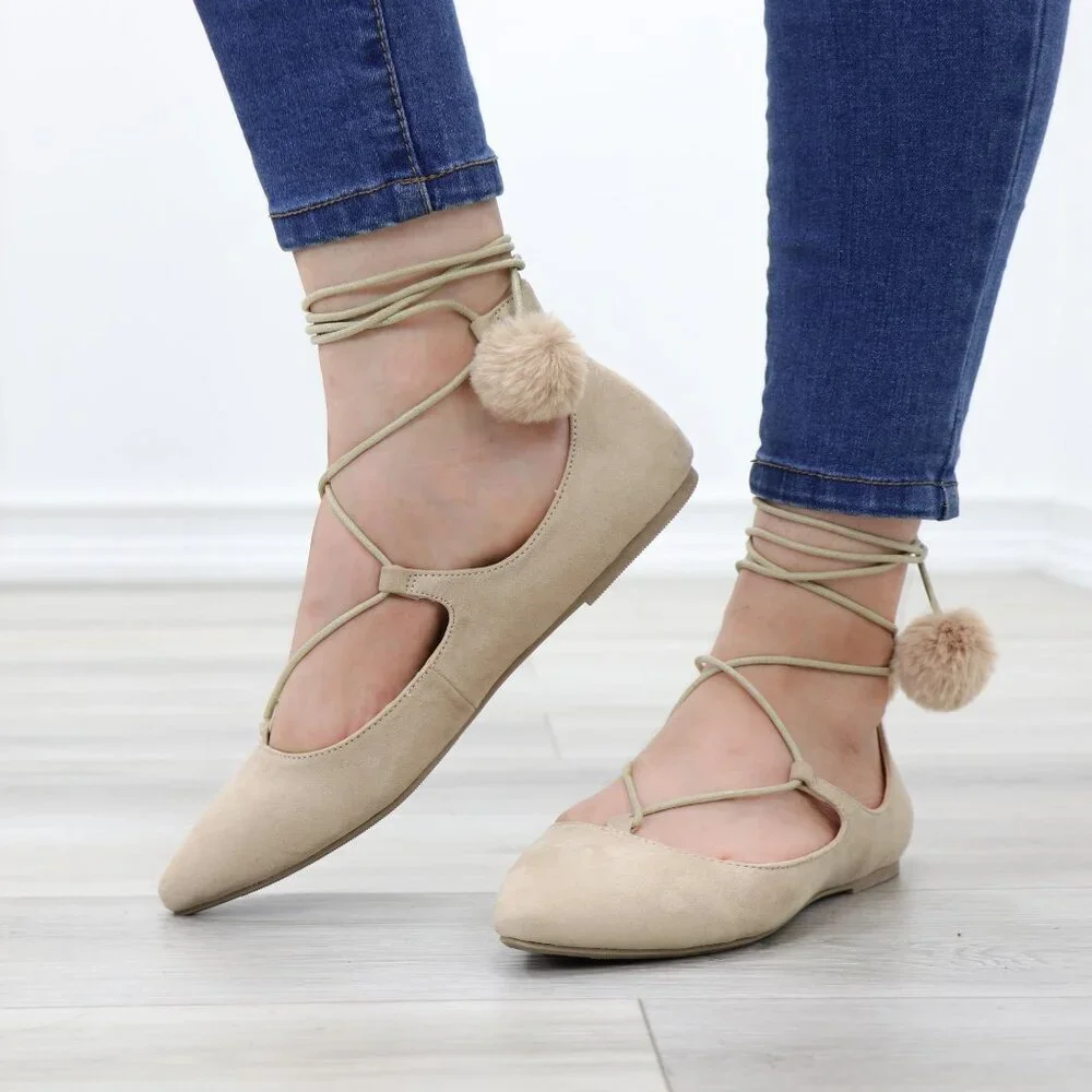 Pointed Toe Faux Suede Strappy Slip-On Flats - Picture 3 of 15